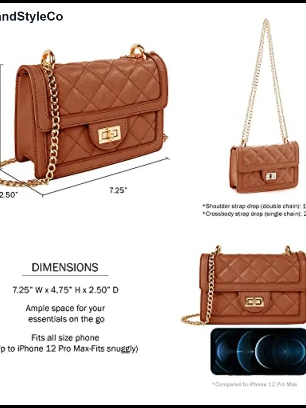 Quilted Small Crossbody Bag with Gold-Tone Hardware Vegan Leather